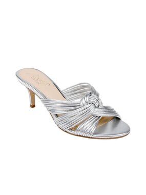 Jewel Badgley Mischka Mia Twisted Leather Mules Silver Size 9